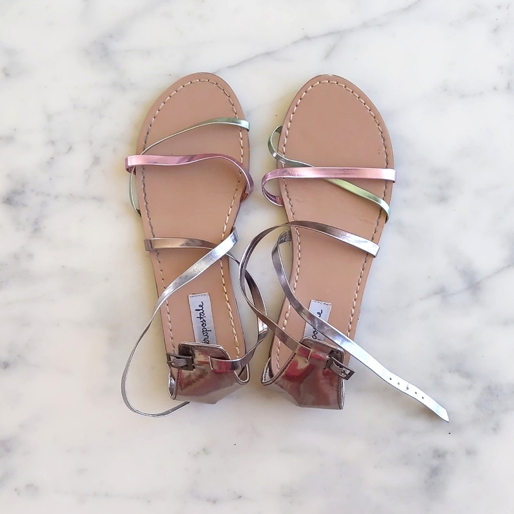 Aeropostale Multi Color Shiny Stripes Sandals.